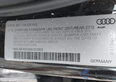 2014 Audi A6 2.0T Premium из США, поврежденный, VIN WAUGFAFC0EN101003